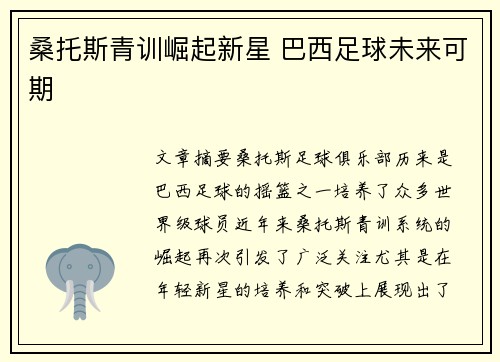 桑托斯青训崛起新星 巴西足球未来可期